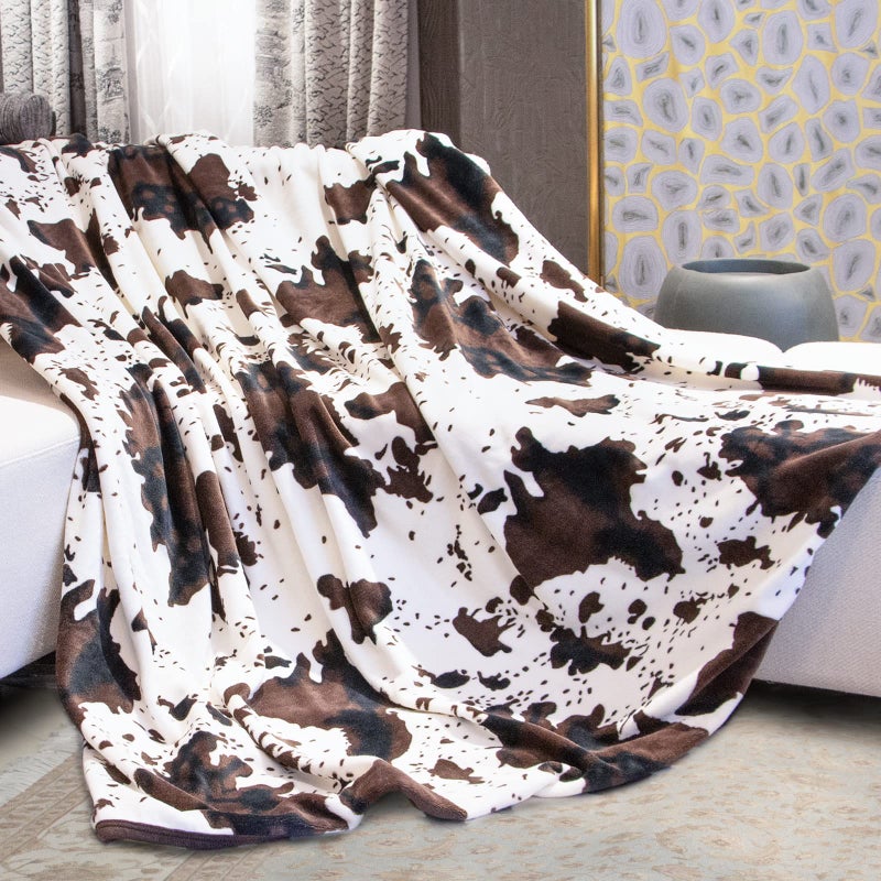 Cow Print Blanket Flannel Fleece Twin Size Blankets and Throws Fuzzy Lightweight Warm Cozy Black Cow Blankets Soft Microfiber Couch Sofa Throw Blanket Gift for Adults All Seasons 60 x 80