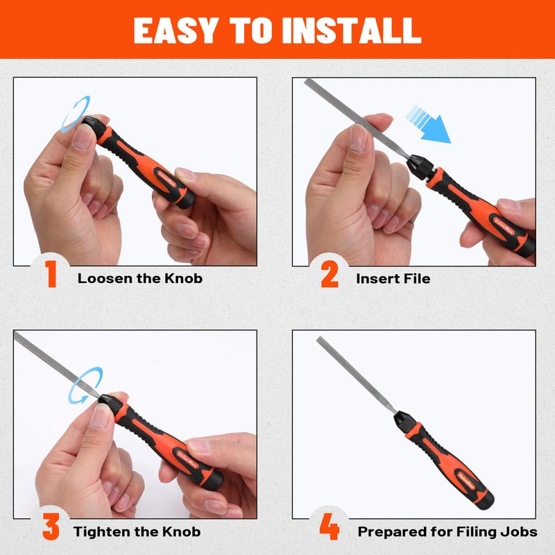 ValueMax 7PCS Interchangeable Needle File Set, Small File Set Includes Flat, Flat Warding, Round, Half-Round, Square, Triangular File and A Handle, Suitable for Shaping Metal, Wood, Jewelry, Plastic - Image 4