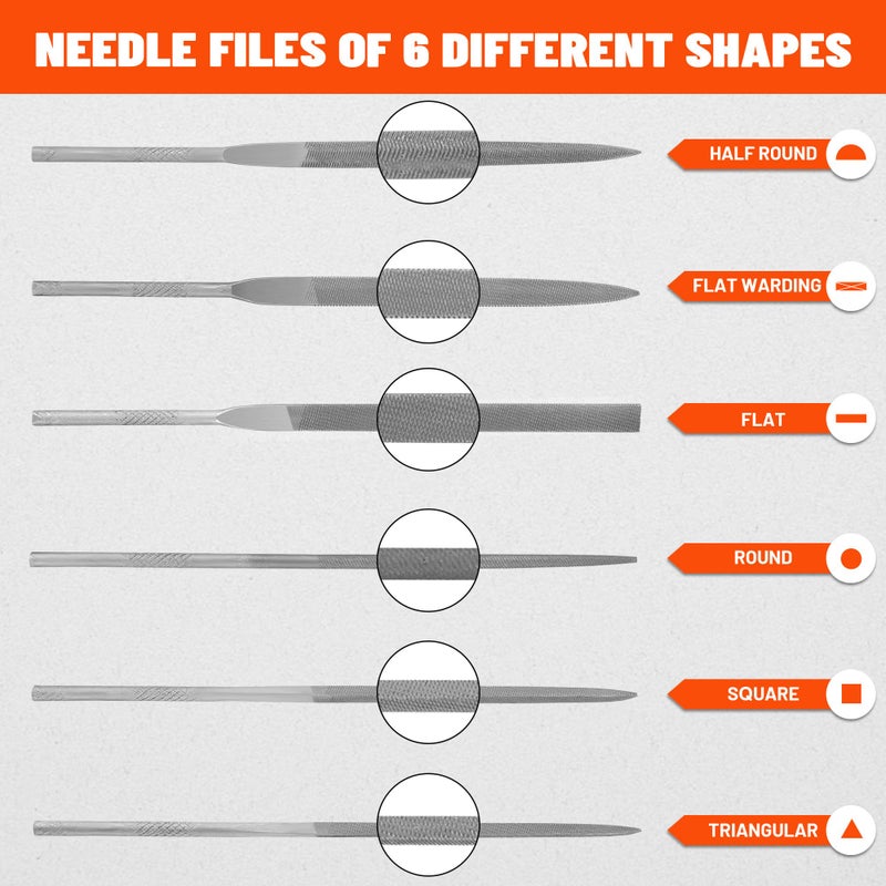 ValueMax 7PCS Interchangeable Needle File Set, Small File Set Includes Flat, Flat Warding, Round, Half-Round, Square, Triangular File and A Handle, Suitable for Shaping Metal, Wood, Jewelry, Plastic - Image 2