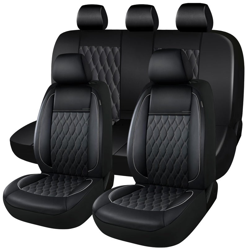 CAROMOP Faux Leather Car Seat Covers Full Set,Luxury and Comfortable Covers for Cars,Split Bench Compatible Car Interior Covers,Universal Fit for Suvs,Vans,Trucks,Airbag Compatible(5-Seat Black/Grey) - Image 1