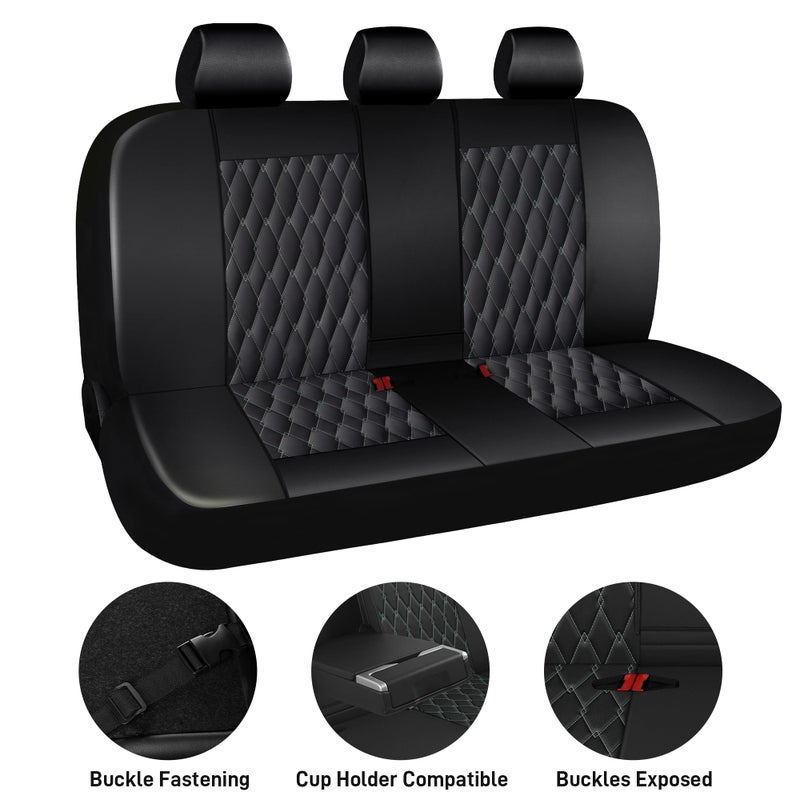 CAROMOP Faux Leather Car Seat Covers Full Set,Luxury and Comfortable Covers for Cars,Split Bench Compatible Car Interior Covers,Universal Fit for Suvs,Vans,Trucks,Airbag Compatible(5-Seat Black/Grey) - Image 4