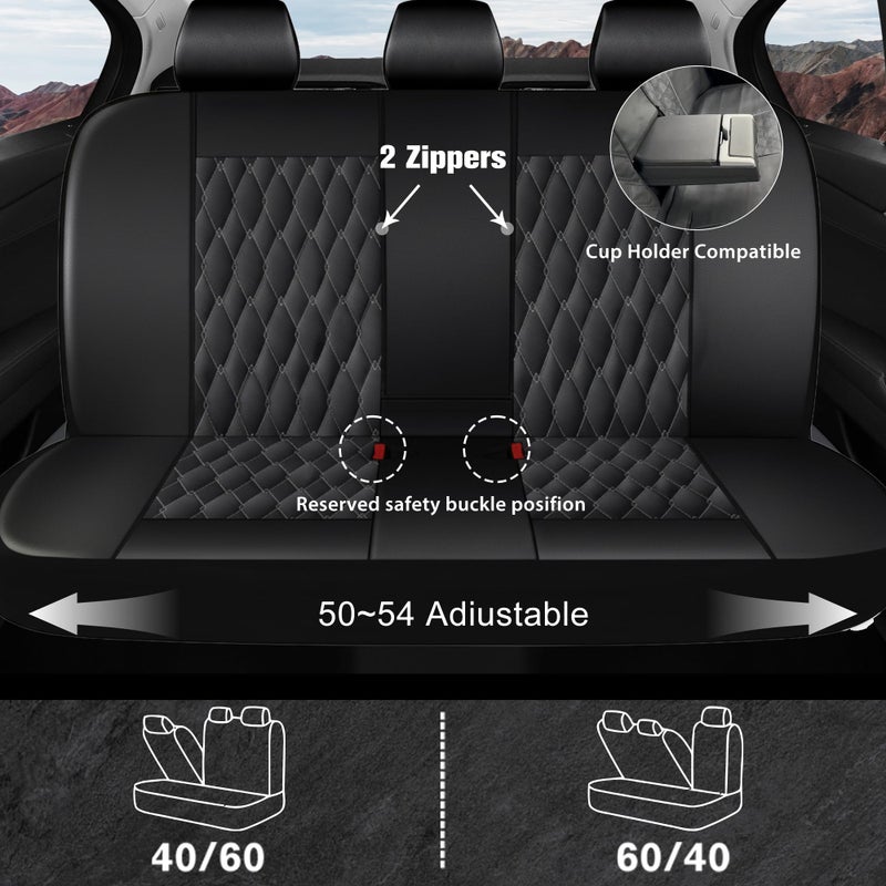 CAROMOP Faux Leather Car Seat Covers Full Set,Luxury and Comfortable Covers for Cars,Split Bench Compatible Car Interior Covers,Universal Fit for Suvs,Vans,Trucks,Airbag Compatible(5-Seat Black/Grey) - Image 3