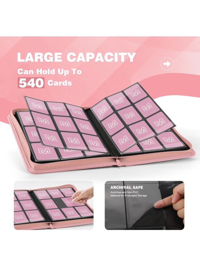 MOSLA Trading Card Binder with 9 Side Loading Pocket Card Album Hold Up to 540 Cards PU Card Collection Binder, Collectible Albums Card Folder for MTG, TCG, Sports Cards（9-Pink） - Image 3