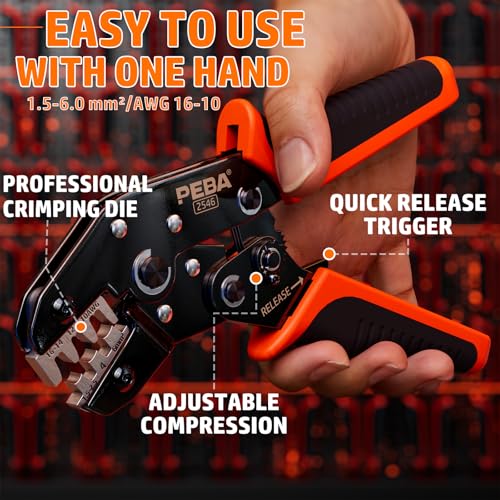 PEBA Crimping Tool Kit, Solar Crimper for AWG 16-10 Solar Panel Cable Wire, with 6 Pairs Solar connectors, Solar Wire Stripper and 1 Pair Solar Connector Spanner Wrench - Ratchet Crimp Tool Set - Image 2
