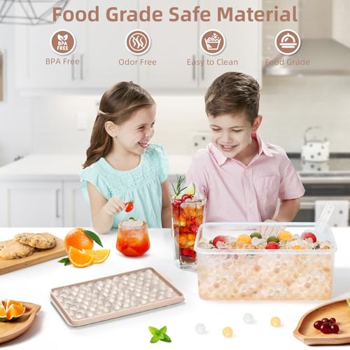 WIBIMEN Mini Ice Cube Trays, Small Tiny Round Pebble Crushed Nugget Ice Trays for Freezer with Lid - Chilling Drinks Coffee Juice(4 Pack/0.55In - Pink) - Image 4