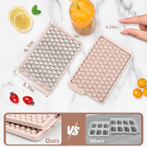 WIBIMEN Mini Ice Cube Trays, Small Tiny Round Pebble Crushed Nugget Ice Trays for Freezer with Lid - Chilling Drinks Coffee Juice(4 Pack/0.55In - Pink) - Image 5