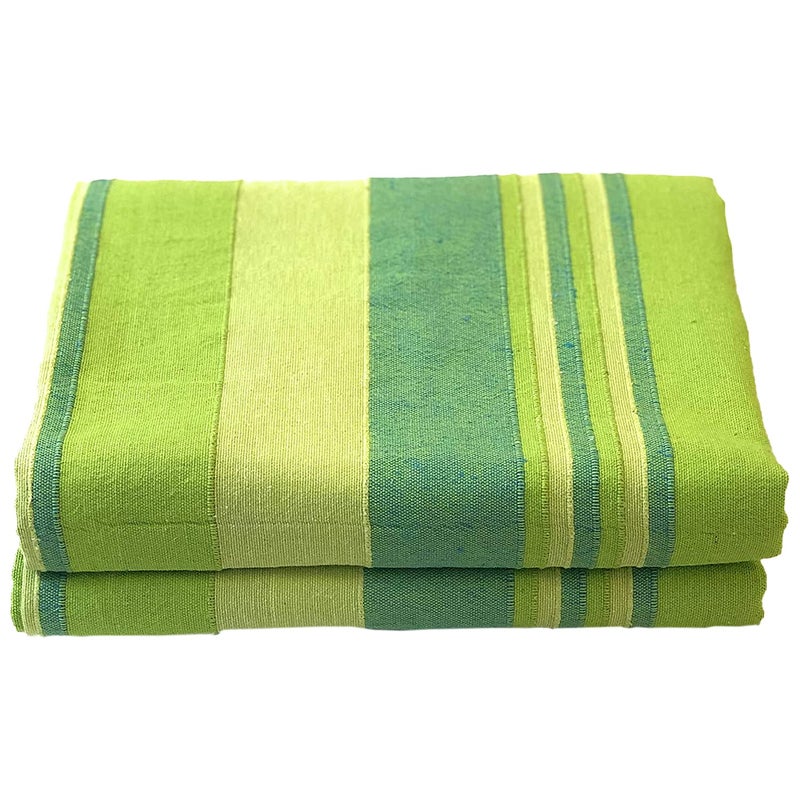 RANGBHAR Handloom Cotton Double Bedsheet Without Pillow Covers, Woven Striped Bedcover, 90 x 100 inch, Green,210 Threadcount - Image 1