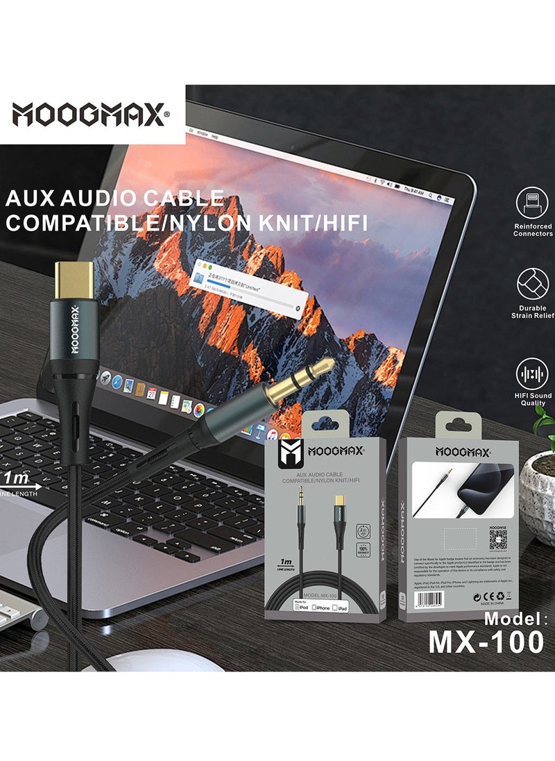MOOGMAX MFi Certified Aux cable to Type-C, 1m aux to type c, Strong Fabric audio cable, 3.5mm audio jack, Pure Audio Cable, Headphone Cable Supports All Type-C Devices Like iPhone, Samsung, etc.  - Image 2