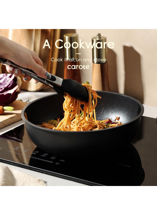 CAROTE - CAROTE 17pcs Pots and Pans Set, Nonstick Cookware Set Detachable Handle, Induction Kitchen Cookware Sets Non Stick with Removable Handle, RV Cookware Set, Oven Safe, Jet Black - Image 1