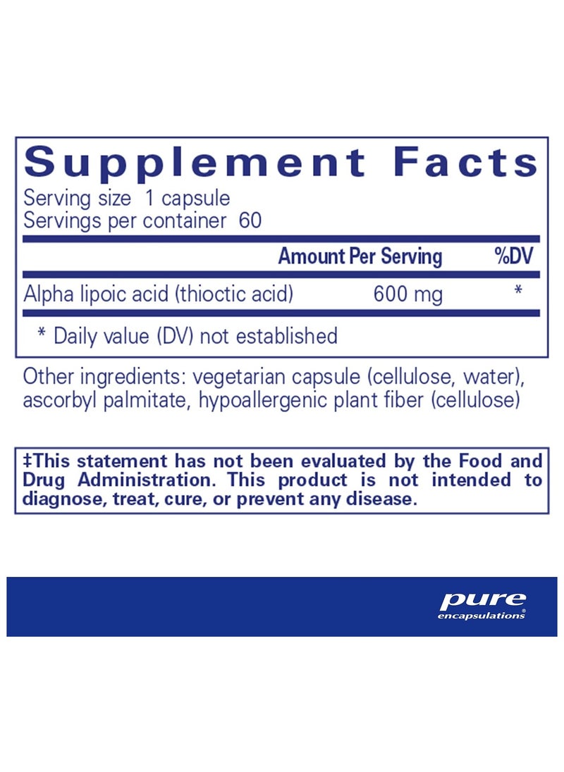 Pure Encapsulations - Alfa Lipoic Acid 600 mg - 60 Capsules - Image 1