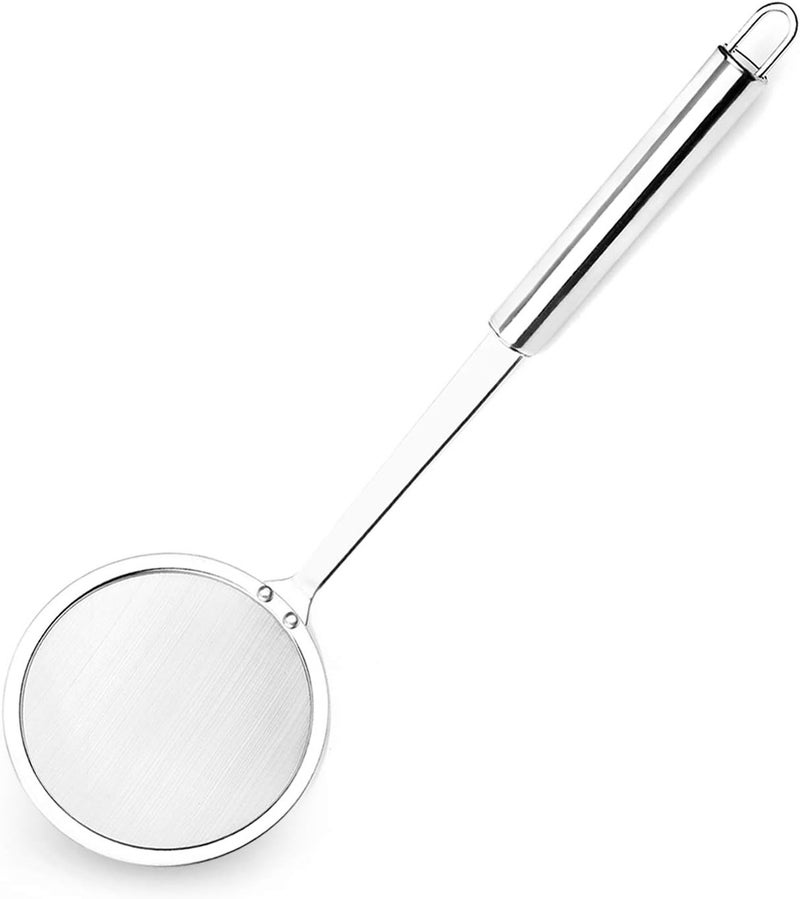 Hiware Stainless Steel Fat Skimmer Spoon - Fine Mesh Food Strainer for Grease, Gravy and Foam, Japanese Hot Pot Skimmer with Long Handle - Image 1