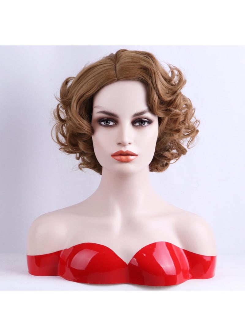 BERON BERON Strawberry Blonde Wigs Short Strawberry Blonde Curly Wigs for Women Big Wavy 80s Flip Wigs Cosplay Costume Party Halloween Synthetic Strawberry Blonde Hair Natural Mommy Wigs with Wig Cap 