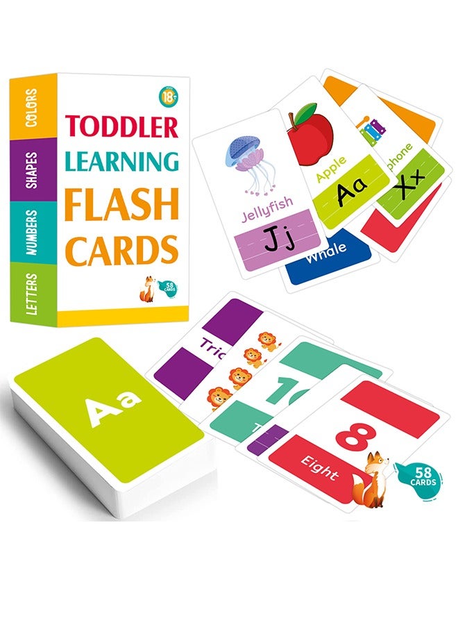 58 Alphabet Flash Cards For Toddlers Ages 2-4 - Learn Colors Numbers Shapes ABC Letters - Toddler Kids Learning Educational Toys Preschoolers Flashcards - Image 1