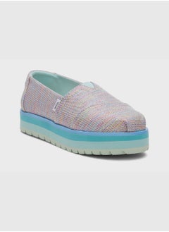 TOMS Blue Multi Twill Glimmer Youth Alp Platform Espedrille  - Image 2