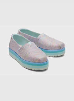 TOMS Blue Multi Twill Glimmer Youth Alp Platform Espedrille  - Image 3