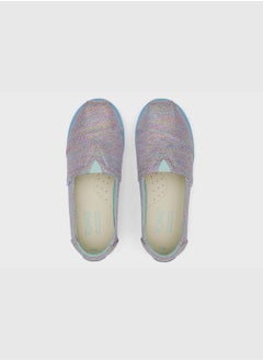 TOMS Blue Multi Twill Glimmer Youth Alp Platform Espedrille  - Image 4
