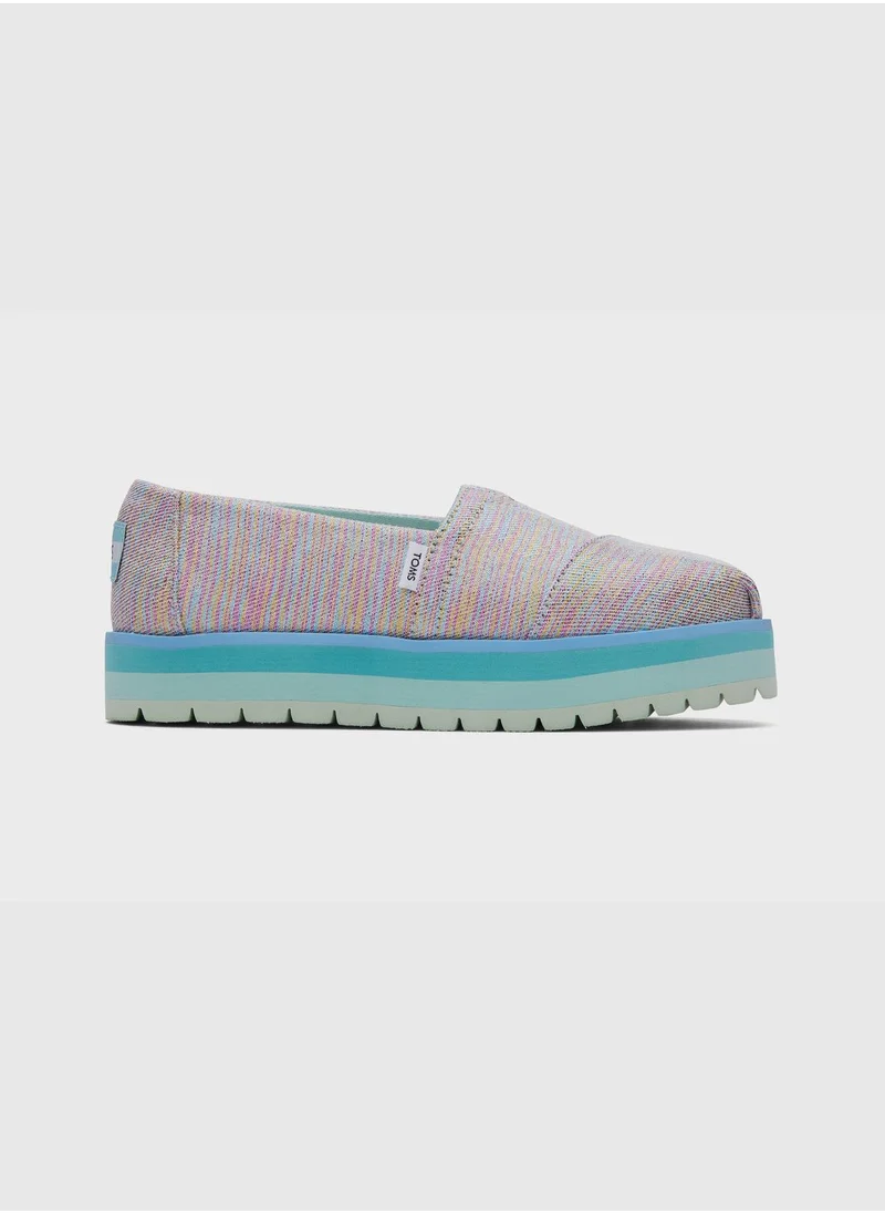 TOMS Blue Multi Twill Glimmer Youth Alp Platform Espedrille