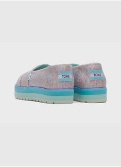 TOMS Blue Multi Twill Glimmer Youth Alp Platform Espedrille  - Image 5