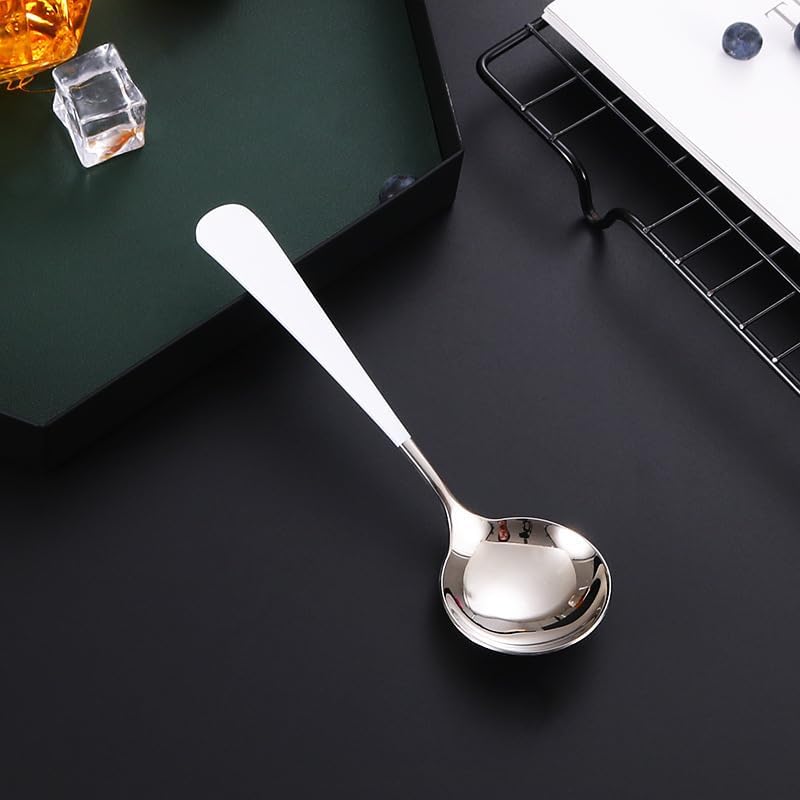 Silverware Set, 1/4/6/8/10/12 Pieces 304 Stainless Steel Dessert Spoons, Round Head Short Handle Fruit Spoons(White Silver,4 Pieces) - Image 1