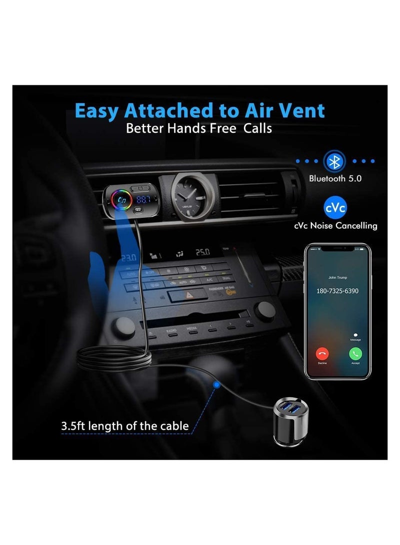 جهاز إرسال FM بتقنية البلوتوث للسيارة ، محول راديو السيارة اللاسلكي بتقنية البلوتوث 5.0 مع منفذ شحن مزدوج QC3.0 و 5 فولت / 2.4 أمبير ، سهل التوصيل بفتحة التهوية ، طقم سيارة أفضل بدون استخدام اليدين ، - Image 2