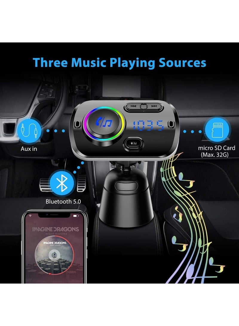 جهاز إرسال FM بتقنية البلوتوث للسيارة ، محول راديو السيارة اللاسلكي بتقنية البلوتوث 5.0 مع منفذ شحن مزدوج QC3.0 و 5 فولت / 2.4 أمبير ، سهل التوصيل بفتحة التهوية ، طقم سيارة أفضل بدون استخدام اليدين ، - Image 5