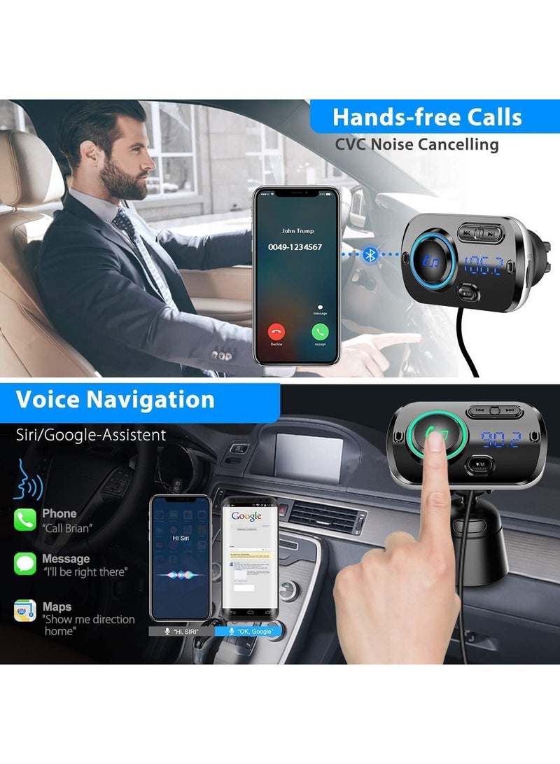 جهاز إرسال FM بتقنية البلوتوث للسيارة ، محول راديو السيارة اللاسلكي بتقنية البلوتوث 5.0 مع منفذ شحن مزدوج QC3.0 و 5 فولت / 2.4 أمبير ، سهل التوصيل بفتحة التهوية ، طقم سيارة أفضل بدون استخدام اليدين ، - Image 4