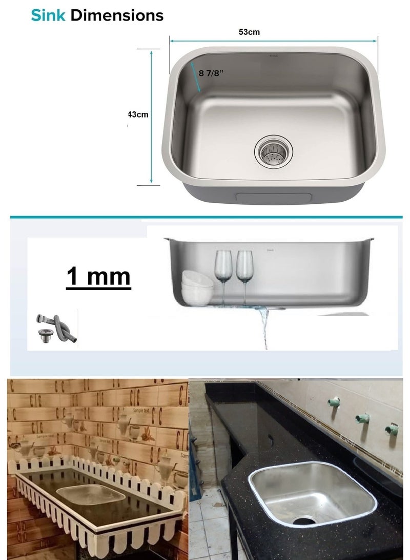 Premium Stainless Steel Kitchen Sink 53×43 cm – 1mm Thickness – Rust Resistant – Deep Practical Design - Image 4