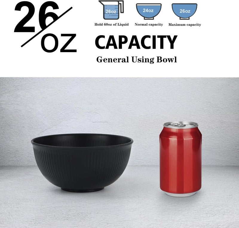 Wrova Wheat Straw Bowl Sets of 8Unbreakable Cereal Bowl 26 OZMicrowave and Dishwasher Safe BowlsSalad Bowl suitable for CerealSaladSnack and Soup WinterPure Black - Image 3