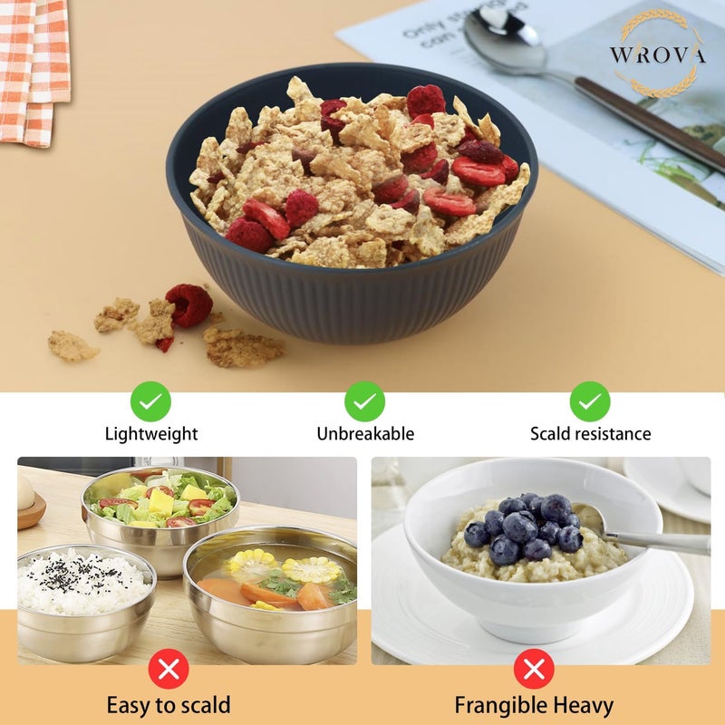 Wrova Wheat Straw Bowl Sets of 8Unbreakable Cereal Bowl 26 OZMicrowave and Dishwasher Safe BowlsSalad Bowl suitable for CerealSaladSnack and Soup WinterPure Black - Image 4
