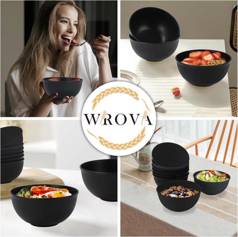 Wrova Wheat Straw Bowl Sets of 8Unbreakable Cereal Bowl 26 OZMicrowave and Dishwasher Safe BowlsSalad Bowl suitable for CerealSaladSnack and Soup WinterPure Black - Image 5