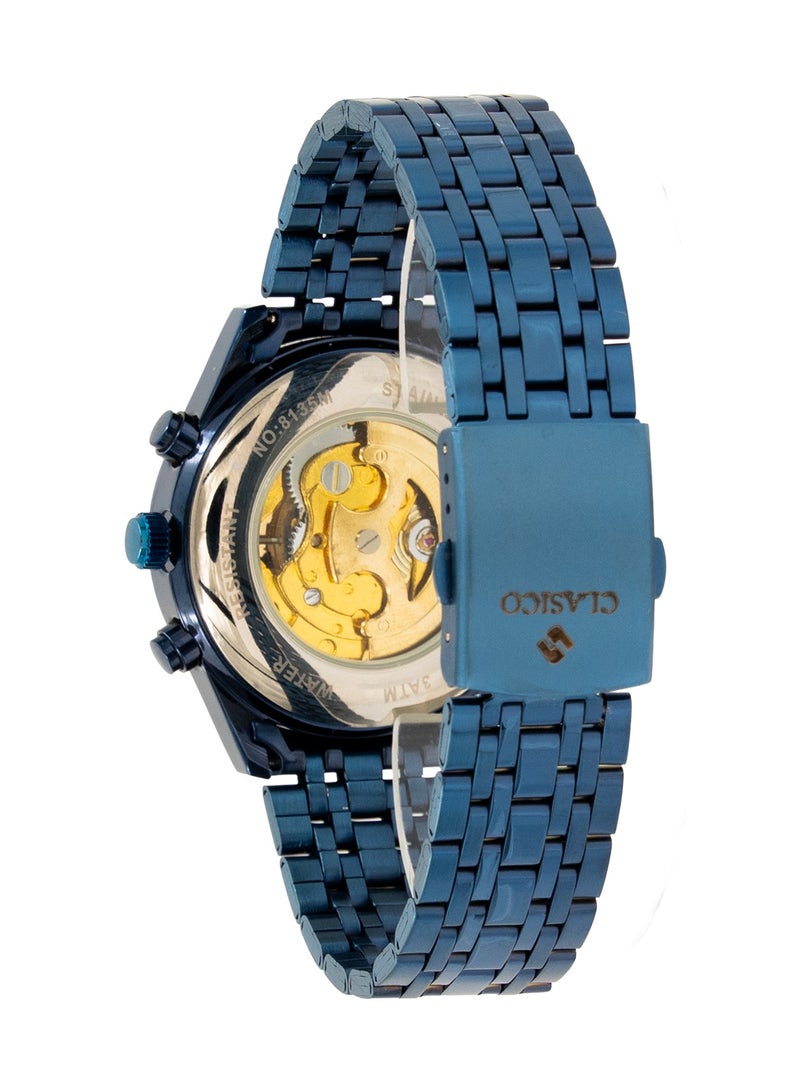 Clasico Nexura 6-Hands Chronograph Watch – Midnight Sapphire Edition with Stainless Steel Strap – Elite Y121 Calibre Movement – Waterproof Design - Image 4