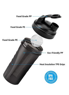 GEMFUL Shaker Bottle for Protein Mixes BPA-Free Leak Proof Shaker Smothies Mixer Water Cups 750ml 2 Pack  - Image 3