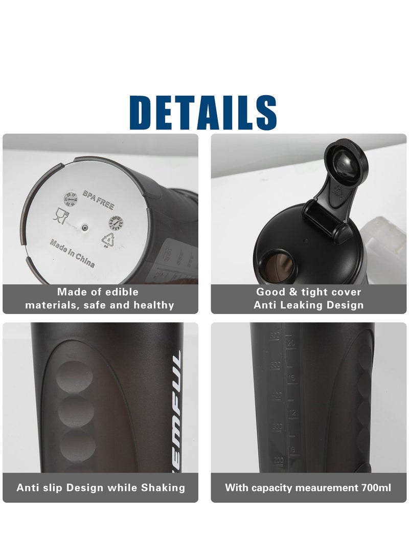 GEMFUL Shaker Bottle for Protein Mixes BPA-Free Leak Proof Shaker Smothies Mixer Water Cups 700ml 2 Pack - Image 4