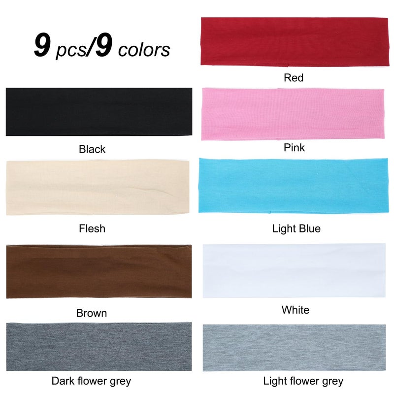 Ainitops 9Pcs Headbands for Women Non Slip Headband, Soft Elastic Hair Bands for Women's Hair, Fashion Cotton Cloth Stretchy Sweat Bands Headbands for Sports, Makeup, Gym, Running, Yoga, Workout (9Colors-B) - Image 4