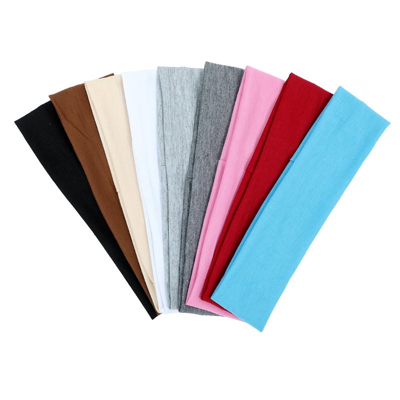Ainitops 9Pcs Headbands for Women Non Slip Headband, Soft Elastic Hair Bands for Women's Hair, Fashion Cotton Cloth Stretchy Sweat Bands Headbands for Sports, Makeup, Gym, Running, Yoga, Workout (9Colors-B) - Image 1
