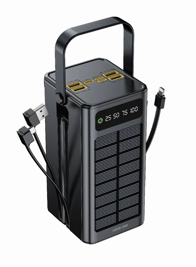 GREEN LION Solar X 60000mAh Power Bank PD 20W / Portable Fast Charger PowerBank 60000 mAh /Flashlight / Built in Solar Panel- Black - Image 1