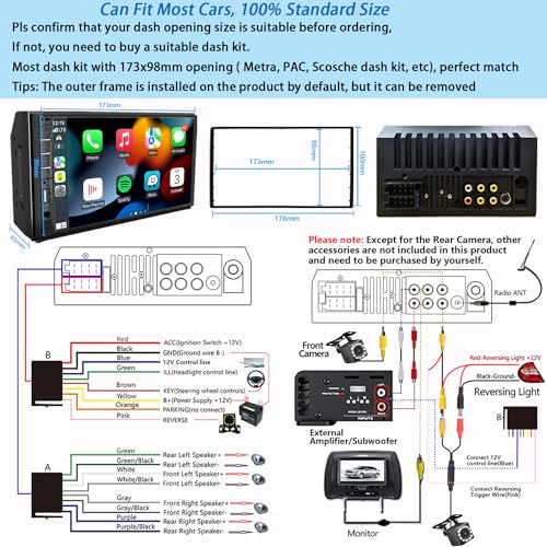 Naifay Double Din Car Stereo with Dash Cam | 7INCH Touchscreen Car Radio Receivers Support with Apple Carplay & Android Auto, Bluetooth, Backup Camera, Mirror Link, Voice Control, SWC, FM/USB/TF/AUX - Image 5