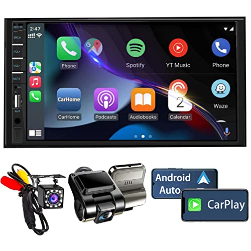 Naifay Double Din Car Stereo with Dash Cam | 7INCH Touchscreen Car Radio Receivers Support with Apple Carplay & Android Auto, Bluetooth, Backup Camera, Mirror Link, Voice Control, SWC, FM/USB/TF/AUX - Image 1
