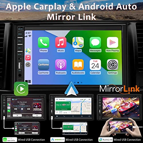 Naifay Double Din Car Stereo with Dash Cam | 7INCH Touchscreen Car Radio Receivers Support with Apple Carplay & Android Auto, Bluetooth, Backup Camera, Mirror Link, Voice Control, SWC, FM/USB/TF/AUX - Image 3