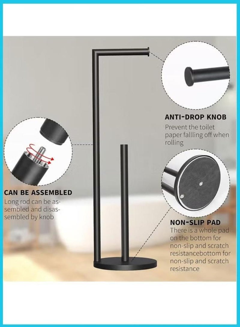 حامل ورق التواليت القائم بذاته: حامل لفافة مناديل المرحاض، حامل ورق التواليت من الفولاذ المقاوم للصدأ، تخزين ورق التواليت المقاوم للصدأ، تخزين موزع مناديل المرحاض على الأرض(أسود) - Image 2