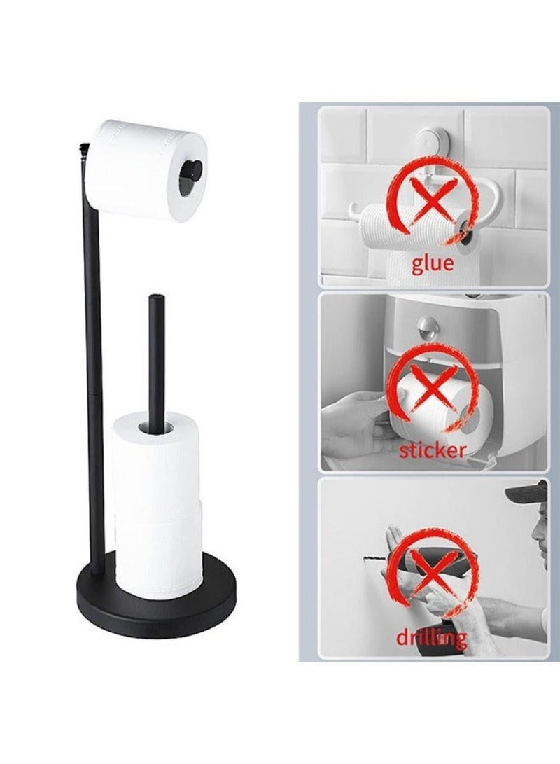 حامل ورق التواليت القائم بذاته: حامل لفافة مناديل المرحاض، حامل ورق التواليت من الفولاذ المقاوم للصدأ، تخزين ورق التواليت المقاوم للصدأ، تخزين موزع مناديل المرحاض على الأرض(أسود) - Image 3