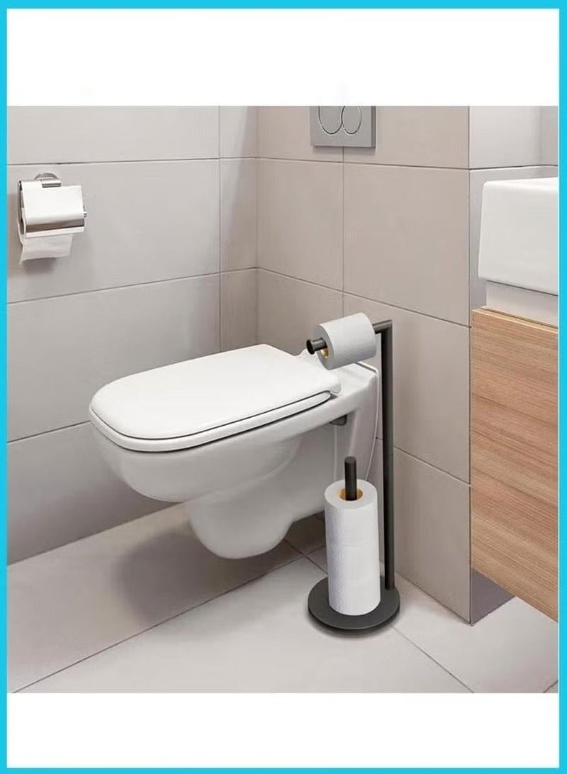 حامل ورق التواليت القائم بذاته: حامل لفافة مناديل المرحاض، حامل ورق التواليت من الفولاذ المقاوم للصدأ، تخزين ورق التواليت المقاوم للصدأ، تخزين موزع مناديل المرحاض على الأرض(أسود) - Image 4