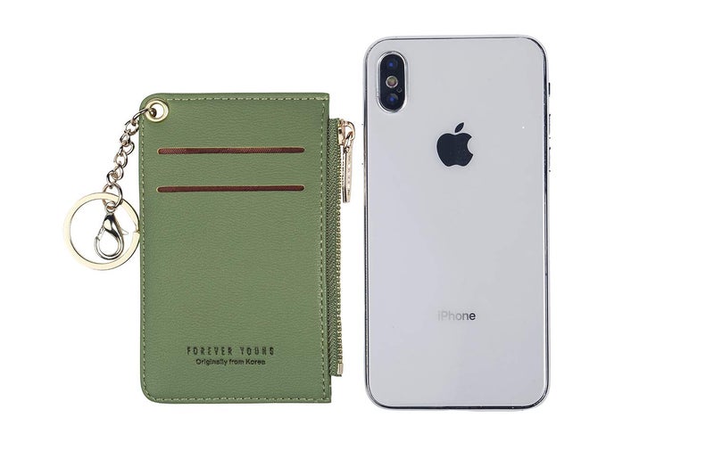 Prometheism Small Wallets for Women Slim Leather Card Case Holder Wallet Coin Change Purse with Keychain (Green) - Image 3