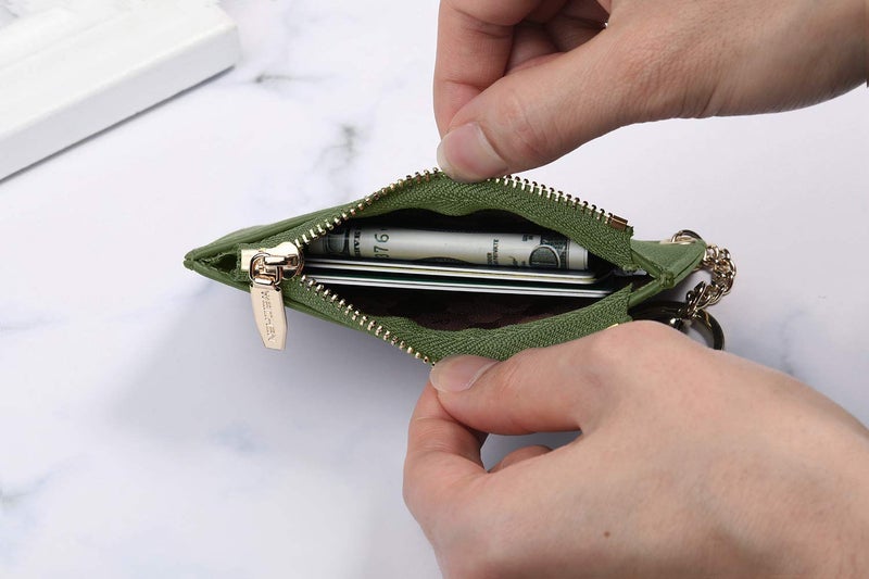 Prometheism Small Wallets for Women Slim Leather Card Case Holder Wallet Coin Change Purse with Keychain (Green) - Image 4