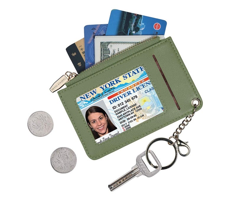 Prometheism Small Wallets for Women Slim Leather Card Case Holder Wallet Coin Change Purse with Keychain (Green) - Image 2