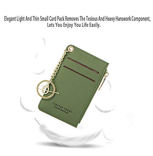 Prometheism Small Wallets for Women Slim Leather Card Case Holder Wallet Coin Change Purse with Keychain (Green) - Image 5