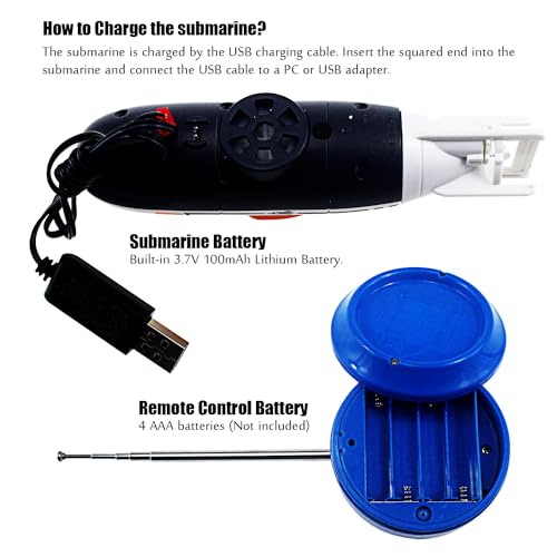 Tipmant RC Submarine Toy Remote Control Boat Underwater Diving Waterproof for Fish Water Tank Kids Birthday Gift (White) - Image 4