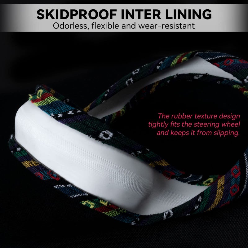 Limsas Boho Steering Wheel Cover Elastic Microfiber for Women, Universal Fit 15 inch Car SUV, Hippie Style Protector Cover, Anti-Slip, Breathable, Absorbing Sweat - 02 - Image 5