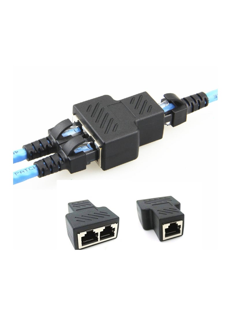 2-Pieces RJ45 Splitter Adapter RJ45 Female 1 to 2 Port Female Socket Adapter Interface Ethernet Cable - Image 1