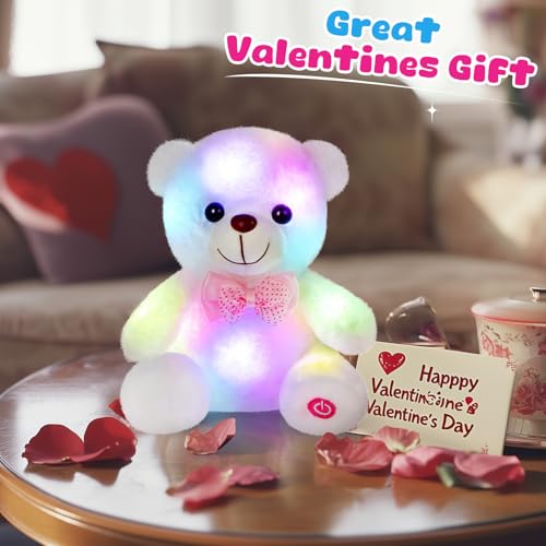 BSTAOFY Light up White Teddy Bear LED Stuffed Animal Soft Nightlight Glow Bear Plush Toy Gifts for Kids Mom Girls Birthday Christmas, 8" - Image 2